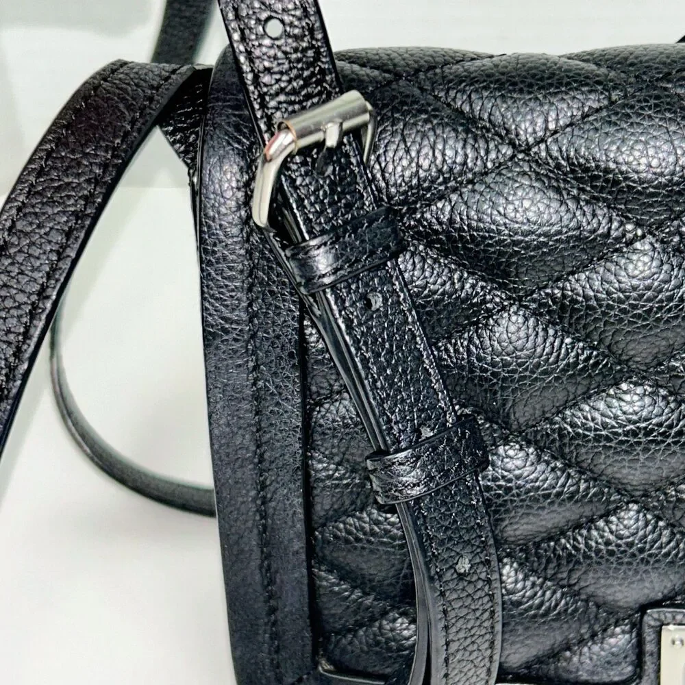 Rebecca Minkoff Black Quilted Front Flap Pebbled Leather Crossbody Bag Silver HW